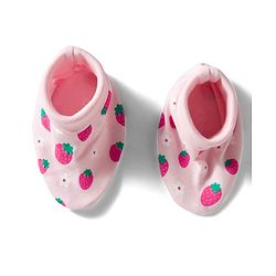Babyhug 100% Cotton Knit Mittens & Booties Set with Strawberry Print - Pink