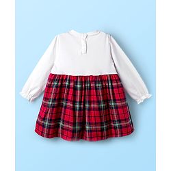 Babyhug Cotton Woven Full Sleeves Frock with Checks and Bow Applique - Red & White