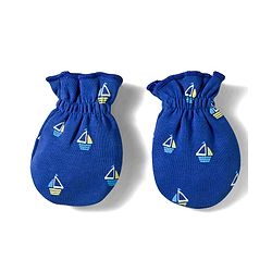 Babyhug 100% Cotton Knit Mittens & Booties Set with Ship Print - Navy Blue