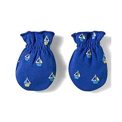 Babyhug 100% Cotton Knit Mittens & Booties Set with Ship Print - Navy Blue