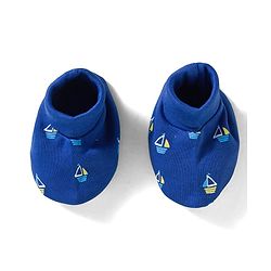 Babyhug 100% Cotton Knit Mittens & Booties Set with Ship Print - Navy Blue