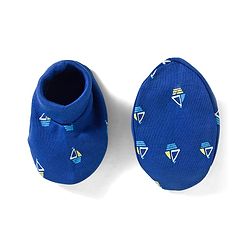 Babyhug 100% Cotton Knit Mittens & Booties Set with Ship Print - Navy Blue
