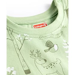 Babyhug Cotton Knit Full Sleeves Co-ords Night Suit with Jungle Theme Print - Light Green
