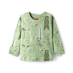 Babyhug Cotton Knit Full Sleeves Co-ords Night Suit with Jungle Theme Print - Light Green