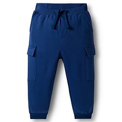 Babyhug Knit Premium Light Gauge Terry Full Sleeves Hooded Cut & Sew T-Shirt & Lounge Pant Set with Kangaroo Pocket & Text Graphic - Blue & Neon Green