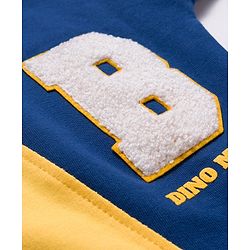 Babyhug Terry Knit Premium Light Gauge Terry Full Sleeves Cut & Sew T-Shirt & Lounge Pant Set with Dino Graphic - Yellow & Navy Blue