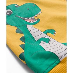 Babyhug Terry Knit Premium Light Gauge Terry Full Sleeves Cut & Sew T-Shirt & Lounge Pant Set with Dino Graphic - Yellow & Navy Blue
