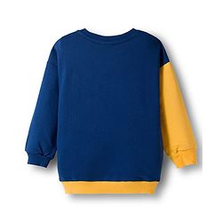 Babyhug Terry Knit Premium Light Gauge Terry Full Sleeves Cut & Sew T-Shirt & Lounge Pant Set with Dino Graphic - Yellow & Navy Blue