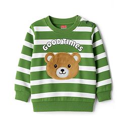 Babyhug Terry Knit Premium Light Gauge Terry Full Sleeves Striped Sweatshirt & Lounge Pant Set With Teddy Bear Patch - Green