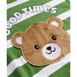 Babyhug Terry Knit Premium Light Gauge Terry Full Sleeves Striped Sweatshirt & Lounge Pant Set With Teddy Bear Patch - Green