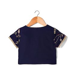 Babyhug Georgette Woven Half Sleeves Choli Lehenga & Dupatta Set with Floral Embroidery - Navy Blue