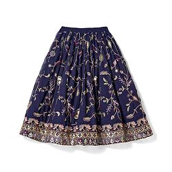 Babyhug Georgette Woven Half Sleeves Choli Lehenga & Dupatta Set with Floral Embroidery - Navy Blue