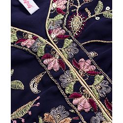 Babyhug Georgette Woven Half Sleeves Choli Lehenga & Dupatta Set with Floral Embroidery - Navy Blue