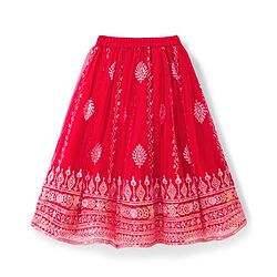 Babyhug Brocade Woven Half Puffed Sleeves Choli Lehenga Set with Dupatta Set & Floral Embroidery - Red