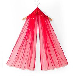 Babyhug Brocade Woven Half Puffed Sleeves Choli Lehenga Set with Dupatta Set & Floral Embroidery - Red