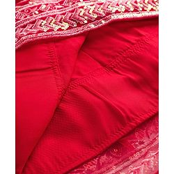 Babyhug Brocade Woven Half Puffed Sleeves Choli Lehenga Set with Dupatta Set & Floral Embroidery - Red