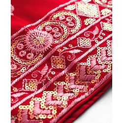 Babyhug Brocade Woven Half Puffed Sleeves Choli Lehenga Set with Dupatta Set & Floral Embroidery - Red