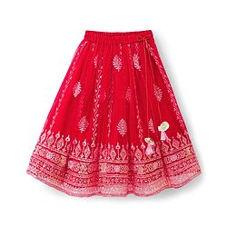 Babyhug Brocade Woven Half Puffed Sleeves Choli Lehenga Set with Dupatta Set & Floral Embroidery - Red
