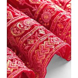Babyhug Brocade Woven Half Puffed Sleeves Choli Lehenga Set with Dupatta Set & Floral Embroidery - Red