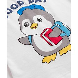 Babyhug Single Jersey Full Raglan Sleeves Sweatshirt and Lounge Pant Set with Penguin & Good Day Text Print - Red & Navy Blue