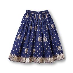 Babyhug Brocade Woven Half Puffed Sleeves Floral Foil Printed  Choli Lehenga Set with Dupatta & Sequin Detailing - Navy Blue & Red