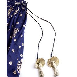 Babyhug Brocade Woven Half Puffed Sleeves Floral Foil Printed  Choli Lehenga Set with Dupatta & Sequin Detailing - Navy Blue & Red