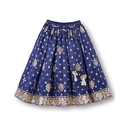 Babyhug Brocade Woven Half Puffed Sleeves Floral Foil Printed  Choli Lehenga Set with Dupatta & Sequin Detailing - Navy Blue & Red
