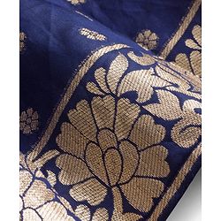 Babyhug Brocade Woven Half Puffed Sleeves Floral Foil Printed  Choli Lehenga Set with Dupatta & Sequin Detailing - Navy Blue & Red