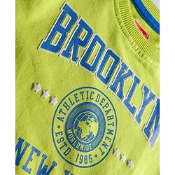 Babyhug Knit Premium Light Gauge Terry Full Sleeves Sweatshirt & Joggers Set With Brooklyn Text Print - Neon Green