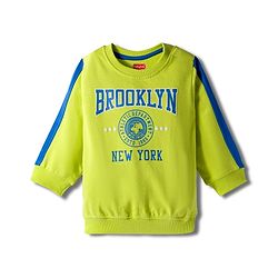 Babyhug Knit Premium Light Gauge Terry Full Sleeves Sweatshirt & Joggers Set With Brooklyn Text Print - Neon Green
