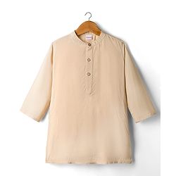 Babyhug Cotton Woven Full Sleeves Kurta Pajama Set with Jacket & Floral Embroidery - Beige