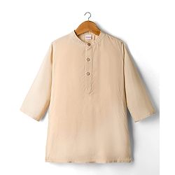 Babyhug 100% Cotton Woven Full Sleeves Kurta Pajama Set with Jacket & Floral Embroidery - Beige