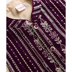 Babyhug Cotton Woven Full Sleeves Kurta Pajama Set with Jacket & Floral Embroidery - Beige