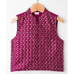 Babyhug Rayon Woven Full Sleeves Solid Kurta Dhoti Set with Sequenced Nehru Jacket - Magenta Pink
