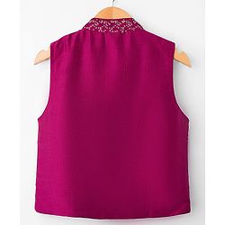 Babyhug Rayon Woven Full Sleeves Solid Kurta Dhoti Set with Sequenced Nehru Jacket - Magenta Pink