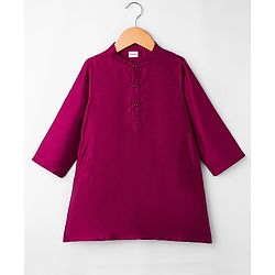 Babyhug Rayon Woven Full Sleeves Solid Kurta Dhoti Set with Sequenced Nehru Jacket - Magenta Pink