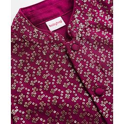 Babyhug Rayon Woven Full Sleeves Solid Kurta Dhoti Set with Sequenced Nehru Jacket - Magenta Pink