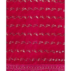 Babyhug Georgette Woven Half Puffed Sleeves Choli Lehenga Set with Dupatta Embroidery & Sequin Detailing - Dark Pink
