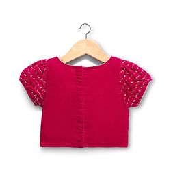 Babyhug Georgette Woven Half Puffed Sleeves Choli Lehenga Set with Dupatta Embroidery & Sequin Detailing - Dark Pink