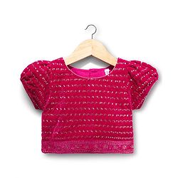 Babyhug Georgette Woven Half Puffed Sleeves Choli Lehenga Set with Dupatta Embroidery & Sequin Detailing - Dark Pink