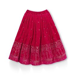 Babyhug Georgette Woven Half Puffed Sleeves Choli Lehenga Set with Dupatta Embroidery & Sequin Detailing - Dark Pink