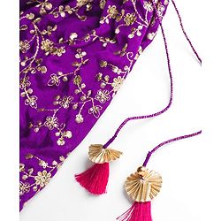Babyhug Georgette Woven Half Puffed Sleeves Choli Lehenga & Dupatta Set with Floral Embroidery - Purple & Pink