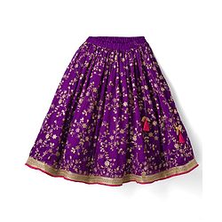 Babyhug Georgette Woven Half Puffed Sleeves Choli Lehenga & Dupatta Set with Floral Embroidery - Purple & Pink
