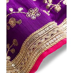 Babyhug Georgette Woven Half Puffed Sleeves Choli Lehenga & Dupatta Set with Floral Embroidery - Purple & Pink