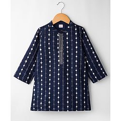Babyhug Georgette Woven Full Sleeves Kurta Pyjama Set with Mirror Embroidery - Navy Blue