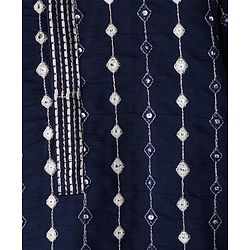 Babyhug Georgette Woven Full Sleeves Kurta Pyjama Set with Mirror Embroidery - Navy Blue