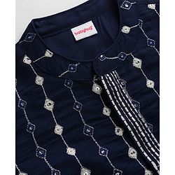 Babyhug Georgette Woven Full Sleeves Kurta Pyjama Set with Mirror Embroidery - Navy Blue