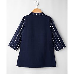 Babyhug Georgette Woven Full Sleeves Kurta Pyjama Set with Mirror Embroidery - Navy Blue