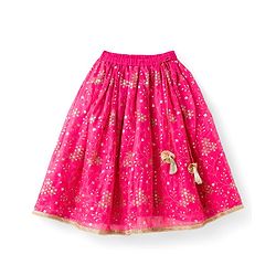 Babyhug Chanderi Woven Half Sleeves Choli Lehenga & Dupatta Set With Floral Print & Embriodered - Fuschia