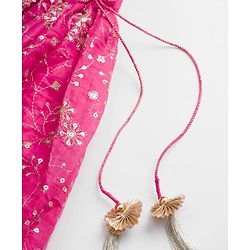 Babyhug Chanderi Woven Half Sleeves Choli Lehenga & Dupatta Set With Floral Print & Embriodered - Fuschia
